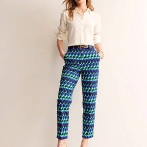 Boden Kew Printed Trousers Blue, Abstract Illusion
